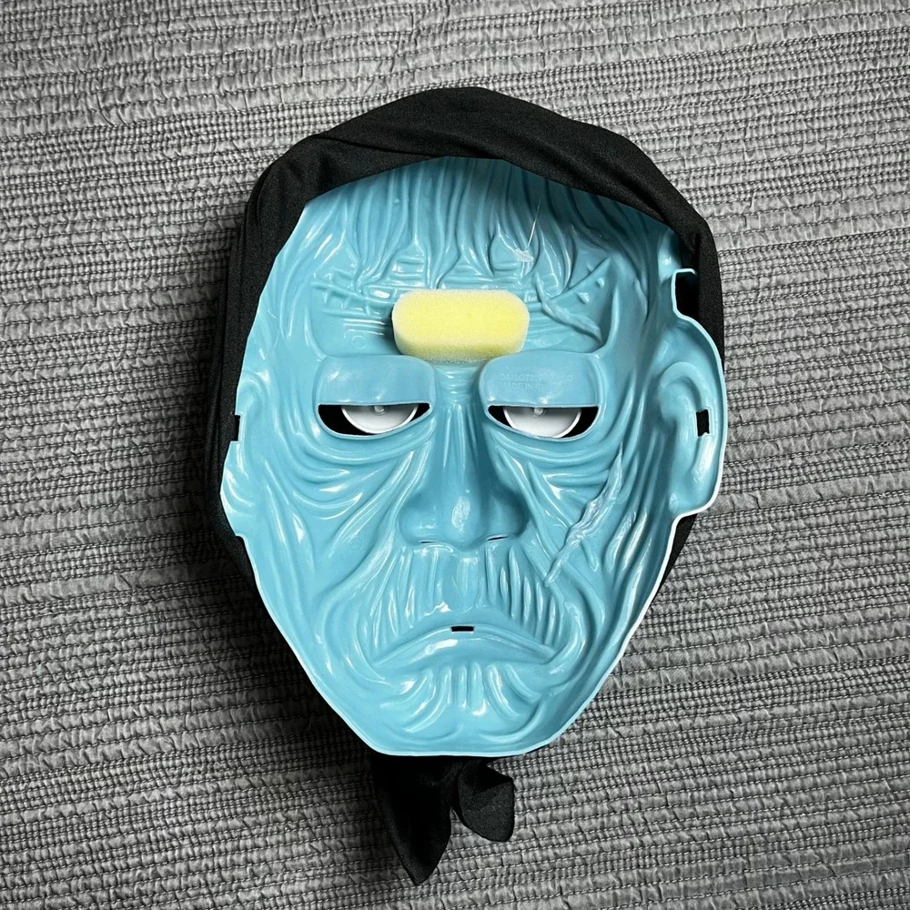 Frankenstein Monster Halloween Mask Blue Zombie Horror Costume Plastic with Hood